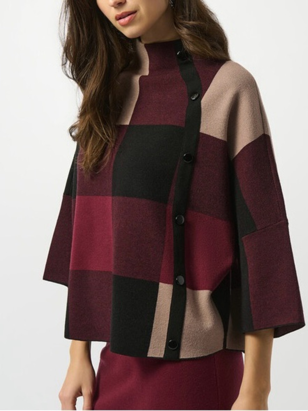 Joseph Ribkoff Plaid Jacquard Asymmetric Mock Neck Sweater Women's Small